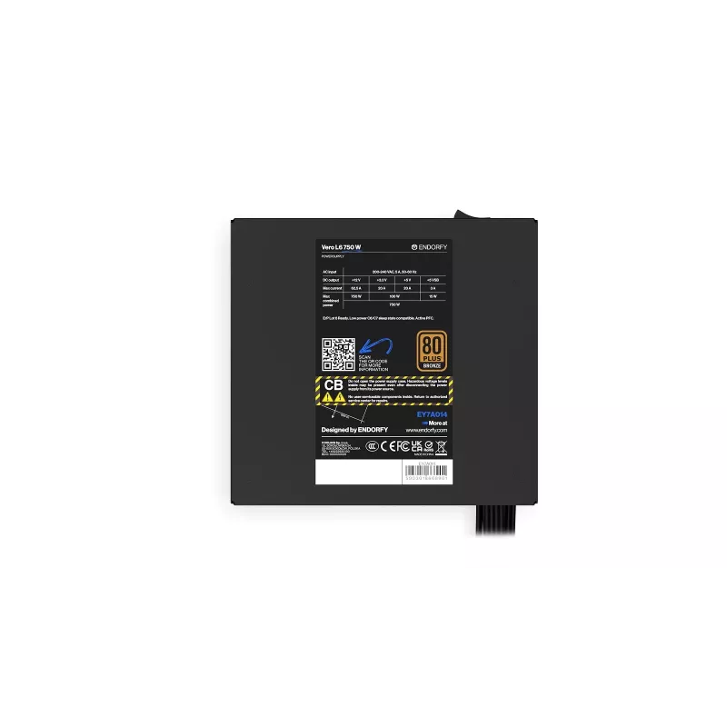 Napájací zdroj ENDORFY Vero L6 750 W, 24-pinový ATX, 80 PLUS Bronze, 120 mm ventilátor, čierny