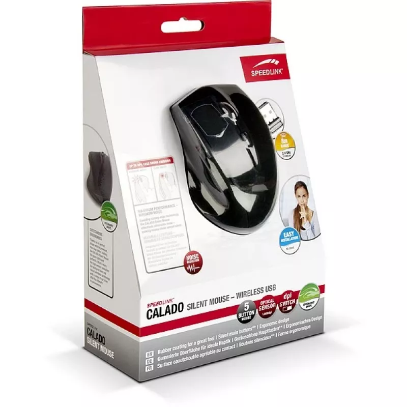 SPEEDLINK CALADO Silent SL-6343-RRBK - myš - pre pravákov - optická - 5 tlačidiel - bezdrôtová - 2.4 GHz - bezdrôtový prijímač (USB)