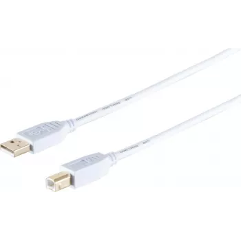 USB 2.0 A–B kábel ShiverPeaks 1,0 m, High Speed, pozlátené kontakty, biely