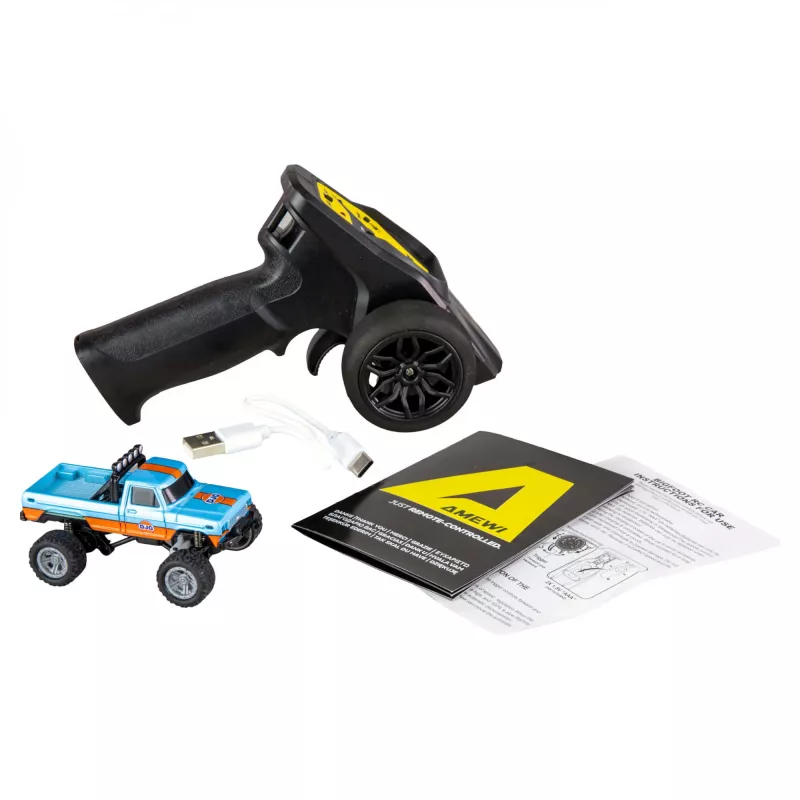 Rádiom ovládaný Amewi Monster Truck DieCast 1:64 RTR, modrá/oranžová