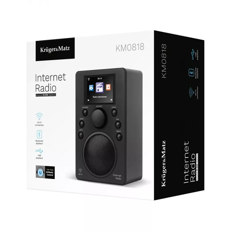 Internetové rádio Kruger & Matz KM0818.1 s Wi‑Fi, Bluetooth, USB a budíkom