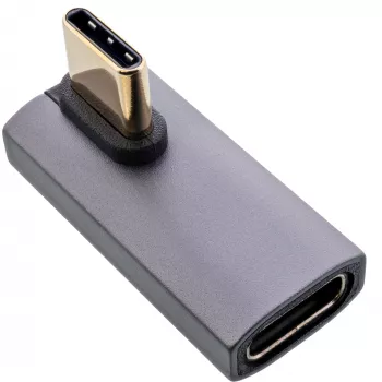 InLine USB4 adaptér, USB-C konektor samec/samica vertikálne vpravo/vľavo zahnutý, hliník, sivý