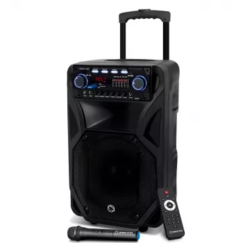 Prenosný karaoke reproduktor MANTA SPK5021PRO 20W, 12-palcový basový reproduktor, 80W RMS, Bluetooth, výdrž batérie až 5 hod., SD/USB, vstupy pre mikrofón a gitaru
