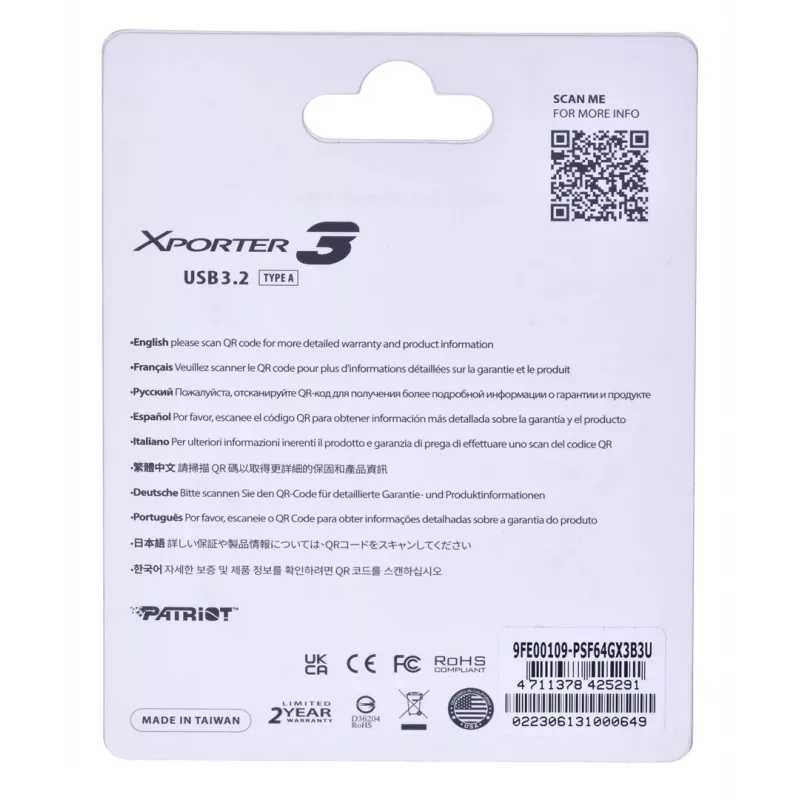 USB flash disk PATRIOT Xporter 64 GB USB Type-A 3.2 Gen 1 (posuvný, čierny, 80 MB/s)