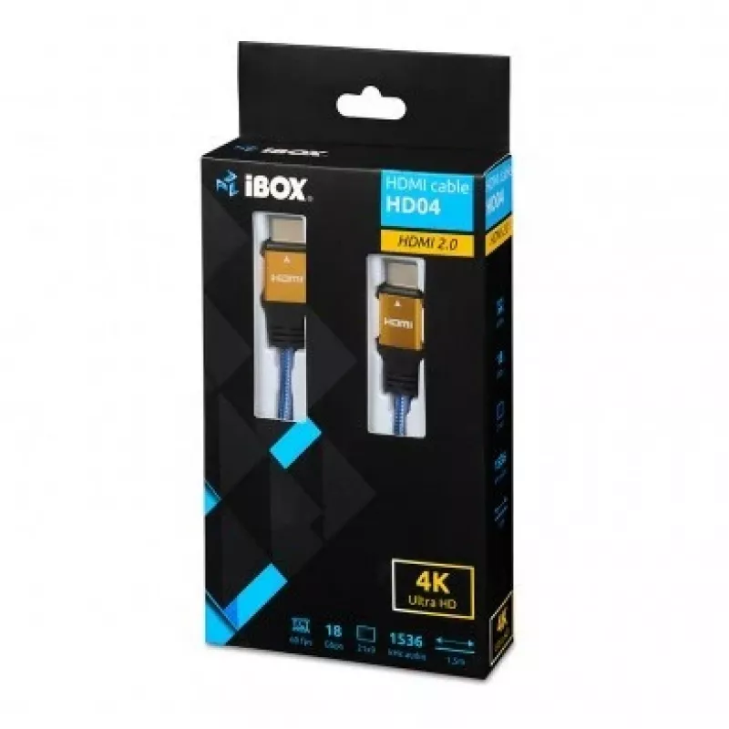 HDMI kábel IBOX ITVFHD04 1,5 m, HDMI 2.0, 18 Gbit/s, 4K (4096×2160), pozlátené kontakty, konektor samec-samec
