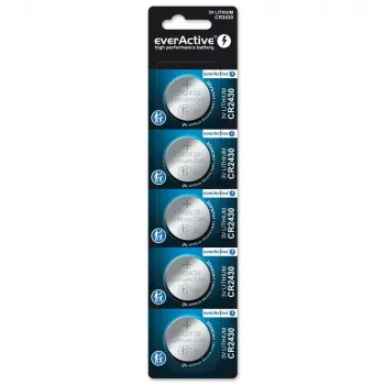 Gombíková batéria everActive CR2430 lítiová 3 V, 24,5 mm × 3 mm, balenie 5 ks