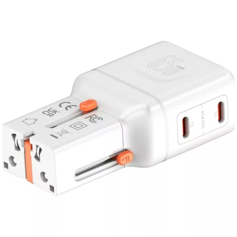 Cestovná nabíjačka World 65W USB-C + USB-A biela