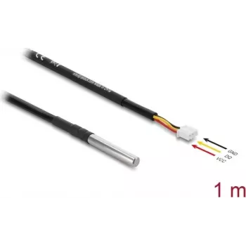 Delock kábel teplotného senzora DS18B20, 3-pinová zásuvka pin header, 1 m, čierny