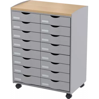 Úložný vozík Paperflow DT162N.02.23, 16 zásuviek, 55,2×74,5×35 cm, sivá