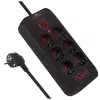 Predlžovacia zásuvková lišta MACLEAN MCE391 B – 6 zásuviek, 4×USB-A + 1×USB-C, 110–240V, 2500W, 3 m kábel, čierna