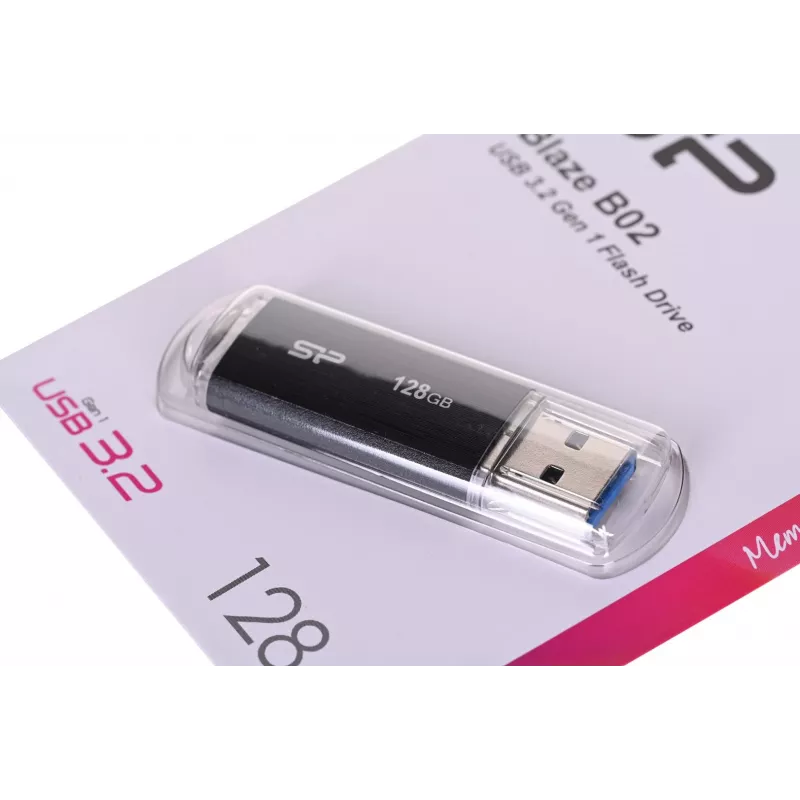 USB kľúč Silicon Power 128 GB USB Type-A 3.2 Gen 1 Blaze B02, plastové viečko, krúžok na kľúče, čierny