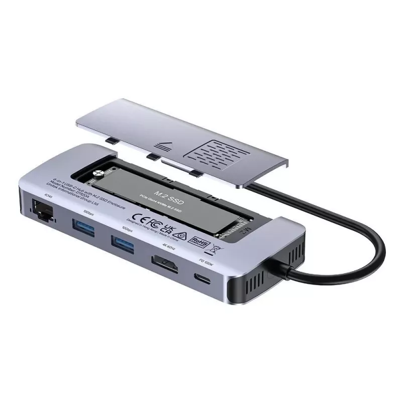 UNITEK aktívny hub USB-C 10GBPS,M.2,HDMI, PD 100W
