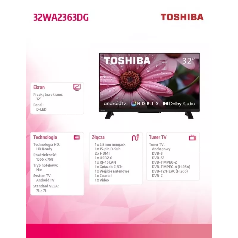 TV Toshiba 32WA2363DG 32 palcov HD DLED 1366 x 768