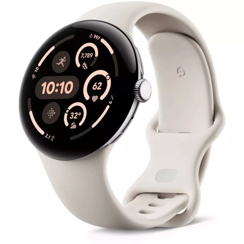 Google Pixel Watch 3 45 mm Wi-Fi inteligentné hodinky, leštené striebro (Porcelain)