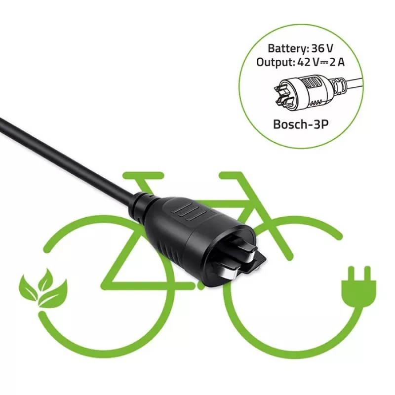 Nabíjačka pre e-bike 36V/42V 2A s 3-pinovým konektorom samec Bosch QOLTEC