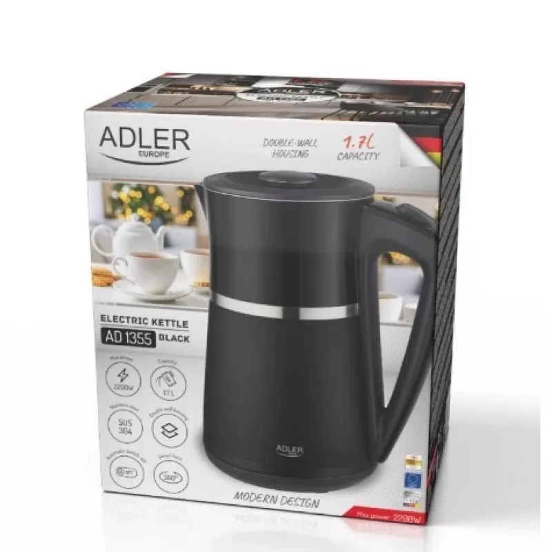Elektrická kanvica Adler 1,7l 2200W čierna
