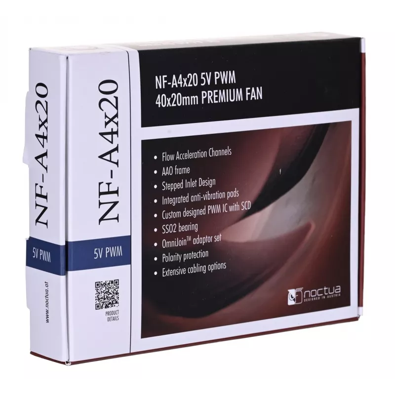 Noctua ventilátor NF-A4X20 5V PWM — 40×20 mm, 5 V, 4-pin PWM, 1100–5000 ot/min, 9,4 m³/h