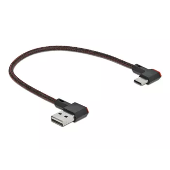 USB kábel DeLOCK EASY-USB 2.0 Type-A konektor samec na Type-C konektor samec zahnutý 0,2 m čierny