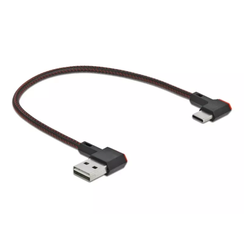 USB kábel DeLOCK EASY-USB 2.0 Type-A konektor samec na Type-C konektor samec zahnutý 0,2 m čierny