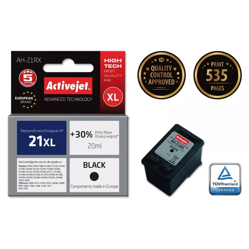 Activejet AH-21RX atrament (náhrada za HP 21XL C9351A; Premium; 20 ml; čierny)