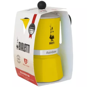 Moka kanvica Bialetti Rainbow čierna/žltá — espreso kanvica z hliníka na sporák, 1 kus