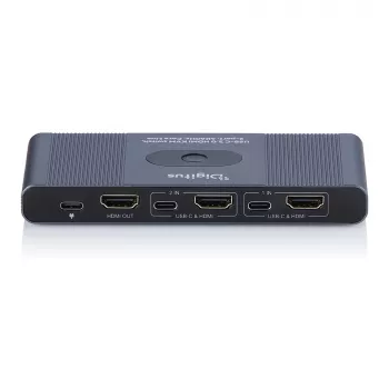 KVM switch DIGITUS USB-C 3.0 HDMI 2-port 4K60Hz, USB-C/USB-A, hliník, 135×60×30 mm