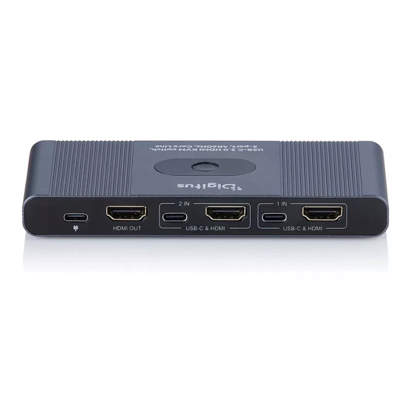 KVM switch DIGITUS USB-C 3.0 HDMI 2-port 4K60Hz, USB-C/USB-A, hliník, 135×60×30 mm