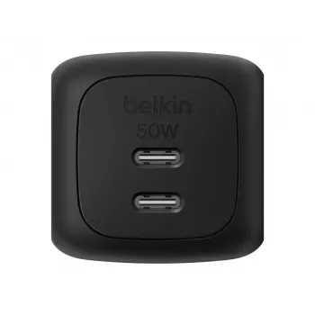 Interiérová AC rýchlonabíjačka Belkin WCH019kqBK — 2× USB‑C, čierna, OVP/OC/OT/SC ochrana