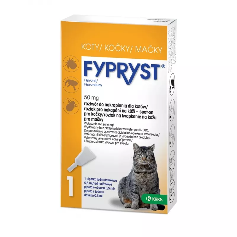 FYPRYST 50 mg - kvapky proti blchám a kliešťom pre mačky – 1x0,5 ml