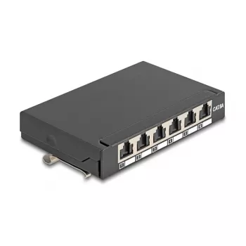 Patch panel DELOCK Mini Desktop RJ45 6 portov Cat.6A tienený, kov, čierny, 80×22×125 mm