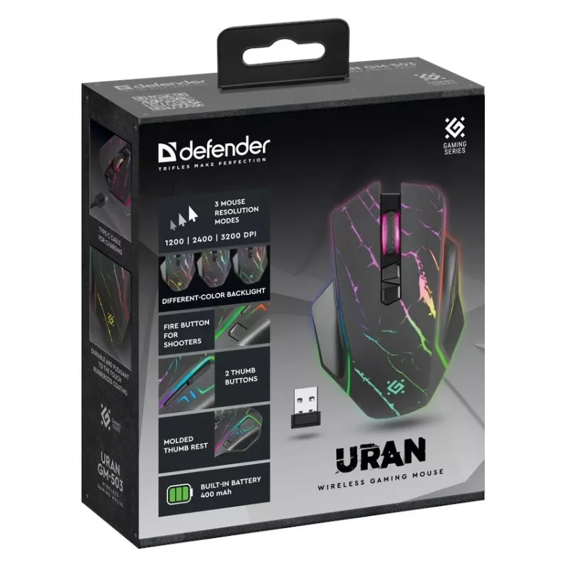 Myš DEFENDER GM-503 URAN OPTIC RF RGB 3200dpi 8P