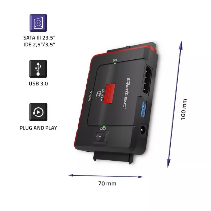 USB 3.0 na IDE SATA III adaptér QOLTEC 50645