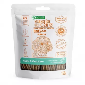 Nature's Protection Superior Care Red Coat Junior Maškrty pre psov bez obilnín s hmyzom na starostlivosť o ďasná a ústnu dutinu, 150 g