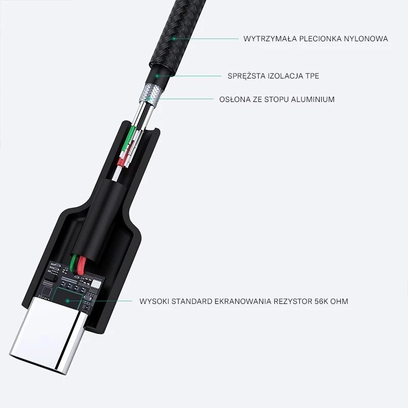 Aukey CB-CA2 OEM kábel USB-C na USB-A, nylonový oplet, 2 m, čierny