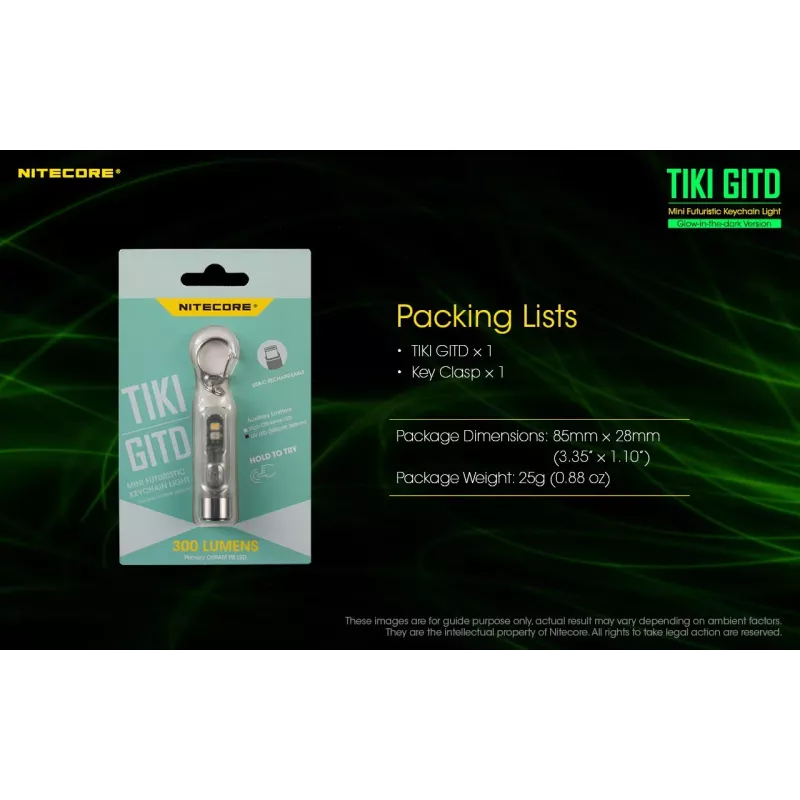 Nitecore TIKI GITD baterka, séria T, 300 lúmenov