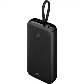 Powerbank 20 000 mAh, integrovaný USB-C kábel 13 cm, 30 W (čierna, 20 Ah, 1x USB-A, 2x USB-C, PD, QC)