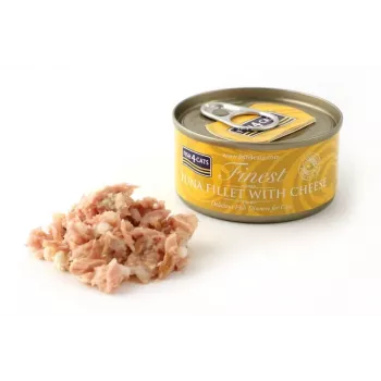 Mokré krmivo pre mačky FISH4DOGS tuniakové filé so syrom vrecko 70 g – rybia príchuť, 83 % vlhkosť, 14 % proteín