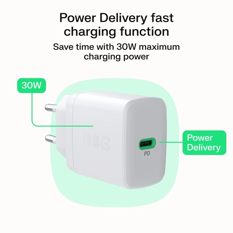 Napájací zdroj Green Cell PowerSource Solo30 30W biely — USB-C nabíjačka, 30 W výstupný výkon