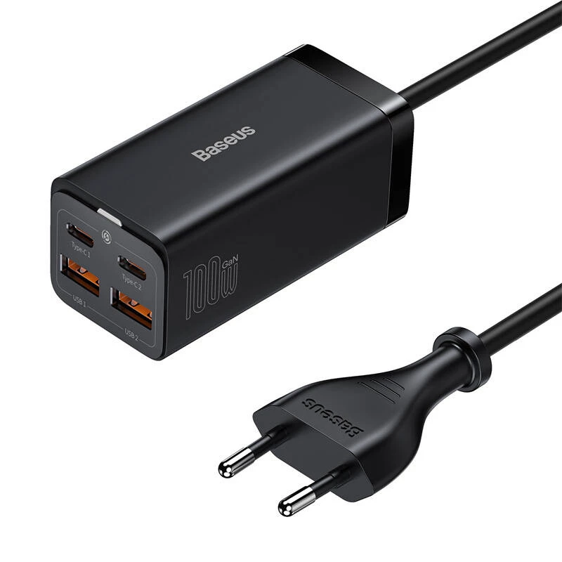 Baseus GaN3 Pro CCGP000101 stolová nabíjačka 100 W, 2x USB-C + 2x USB-A, PD 3.0, QC 4.0+, kábel 1,5 m, čierna