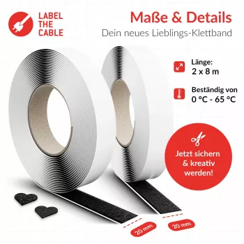 Páska na káble so suchým zipsom Label the Cable LTC rolka suchého zipsu Easy Tape Strap 8 m × 20 mm, čierna
