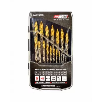 Sada vrtákov AWTools M2 HSS-TiN 19 ks 1,5–10 mm na kov