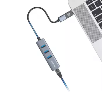 GRAUGEAR USB hub G-HUB31L-A — USB 3.2 Gen 1 Type-A host, 3x USB 3.2 Gen 1 Type-A porty + RJ-45, 5000 Mbit/s