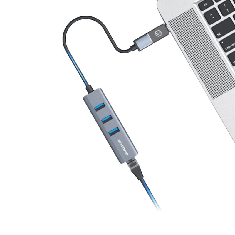 GRAUGEAR USB hub G-HUB31L-A — USB 3.2 Gen 1 Type-A host, 3x USB 3.2 Gen 1 Type-A porty + RJ-45, 5000 Mbit/s