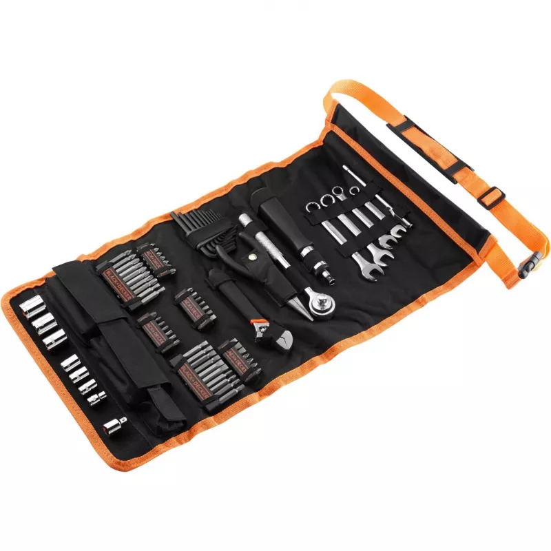 Mechanická sada s rolovacím puzdrom 76 dielov čierna oranžová