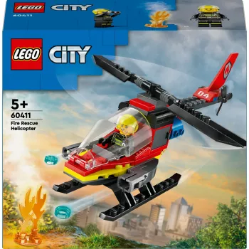 LEGO City hasičská helikoptéra 60411 stavebná hračka, 85 dielov, otočné listy rotora, 1 minifigúrka, vek 5+ (220×90×60 mm)
