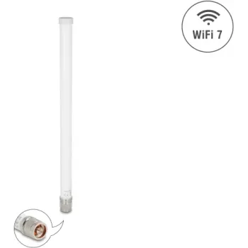 Omnidirekcionálna outdoorová WiFi 7 anténa DELOCK 81455 N-Typ 4,5–6,6 dBi 32 cm vertikálna polarizácia biela