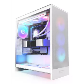 PC skriňa NZXT H7 Flow RGB Midi Tower biela — tvrdené sklo, EATX, vpredu 3×120mm, USB-C