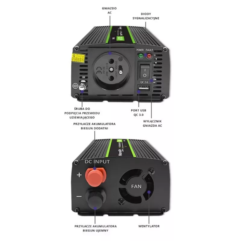 Automobilový menič Qoltec Monolith 1200 W čierny 24 V