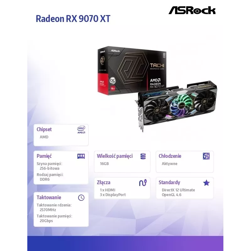 ASRock Radeon RX 9070 XT TC 16GB GDDR6 PCIe 5.0 grafická karta