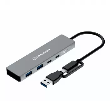 USB hub GrauGear G-HUB2C2A-10G — 4-portový USB 3.2 Gen 1 (2x Type-C, 2x Type-A), 10 Gbit/s, 100 W, hliník, sivý